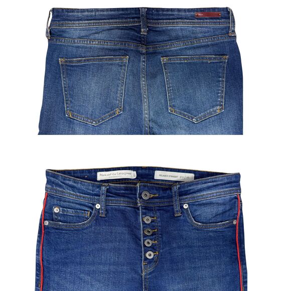 Pilcro Womens Jeans Relaxed Straight Mid Rise Button Fly Stripe Size 26 Blue Y2K - Picture 4 of 8